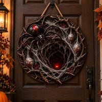 Down the Web - Spider and Ember Round Wood Sign
