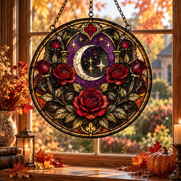 Crescent Bloom - Gothic Rose Circular Window Hanging - main