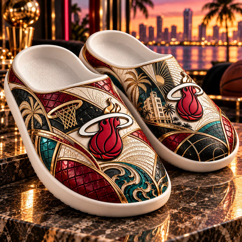 MIA Deco Nights - Art Deco Clog Sandals in Red, Teal and Gold