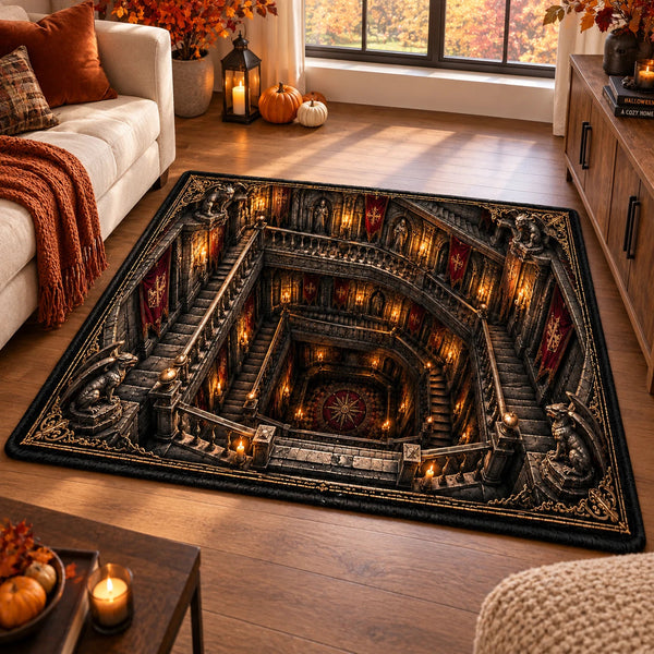 Down the Gargoyle Stairs - Gothic Depth Illusion Rug - main