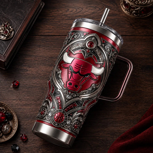 CHI Crest - Ornate Red and Silver Drinkware Statement - main