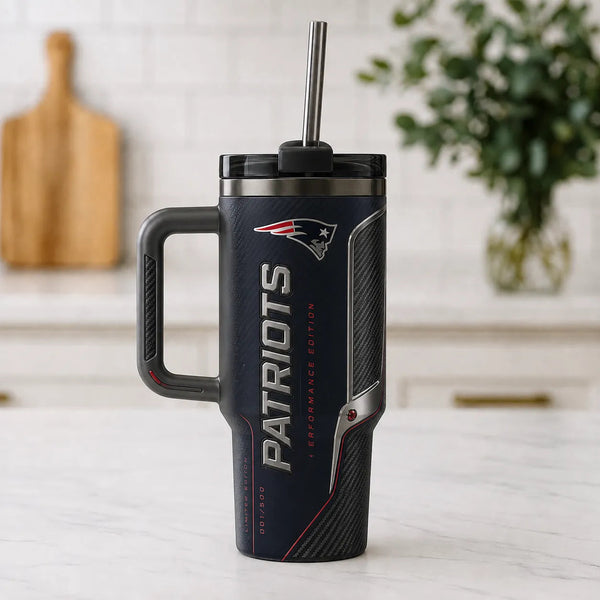 NE Carbon Navy - Vertical Crest Tumbler in Chrome and Red - main