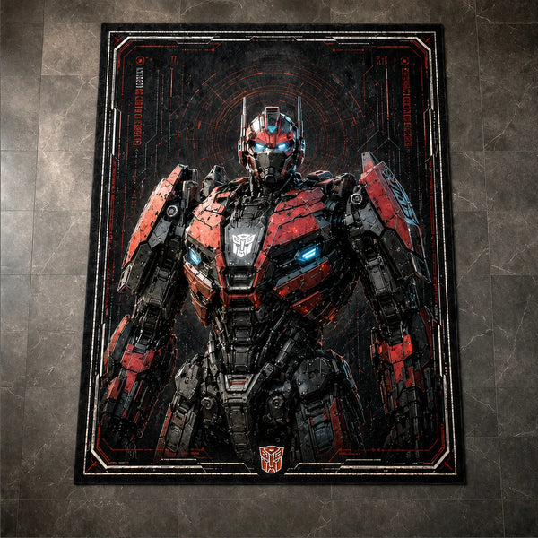 Steel Silence - Red and Black Mech Sentinel Rug - main