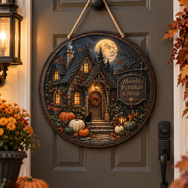 Moonlit Pumpkin Cottage - Stillness Beneath a Full Moon - main
