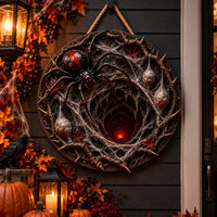 Down the Web - Spider and Ember Round Wood Sign