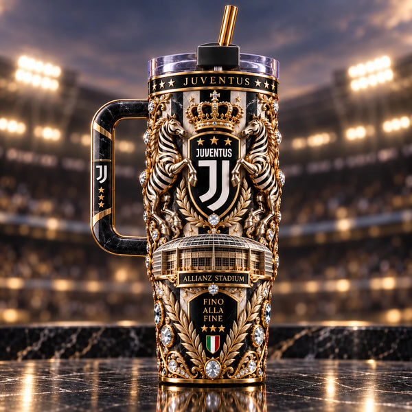 JUV Crest in Gold - Baroque Black and White Tumbler - main