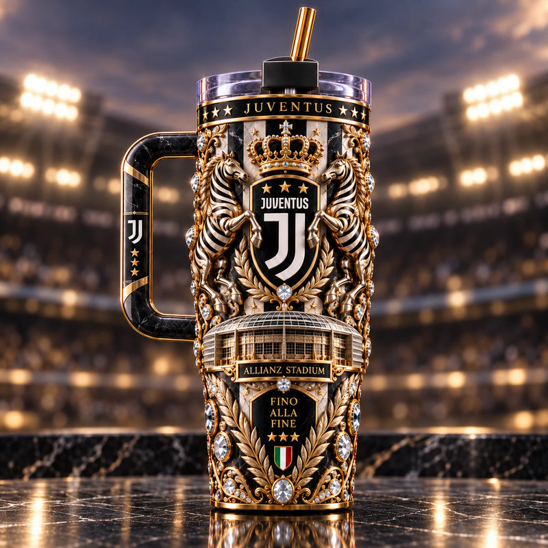 JUV Crest in Gold - Baroque Black and White Tumbler