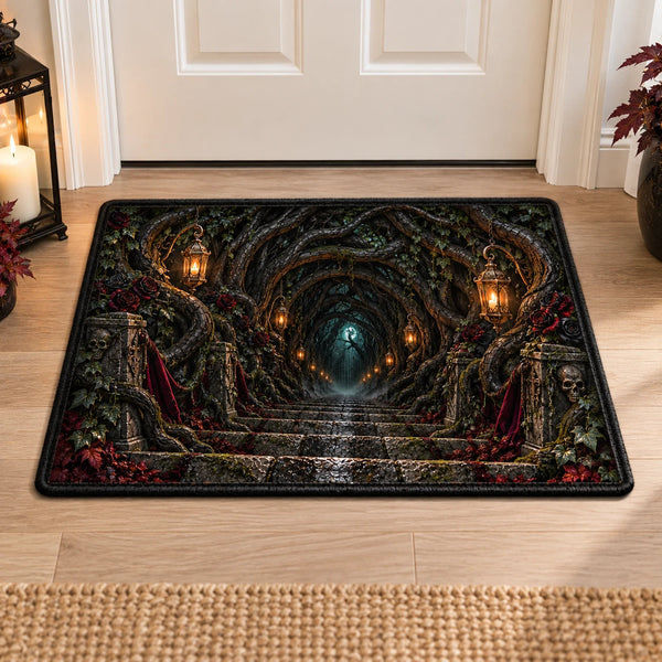 Lantern Passage - Gothic Archway Doormat in Deep Crimson - main