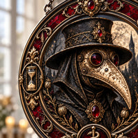 Quiet Menace - Plague Doctor Round Window Hanging